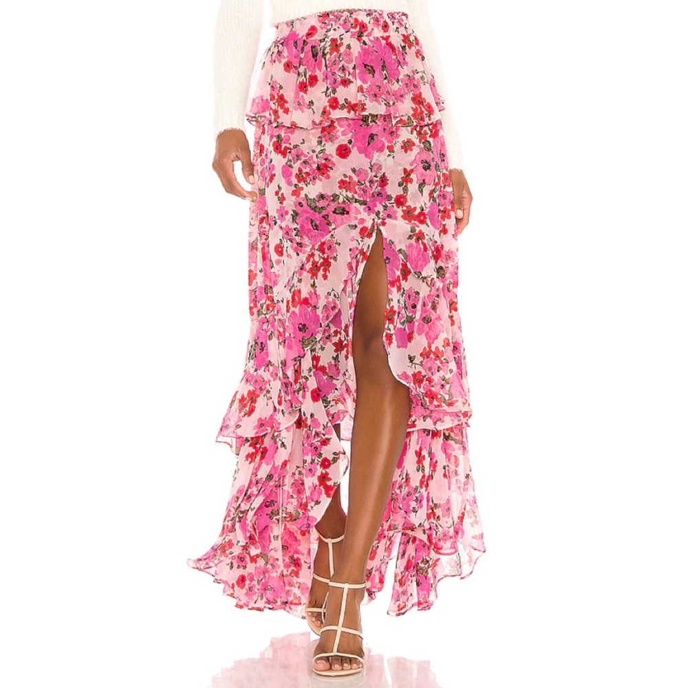 Lucia Floral Tiered Split Long Skirt